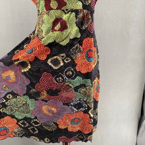 Endless Knot Art V Neck Fit Flare Abstract Floral Flutter Sleeve Dress Womens L - Picture 7 of 16